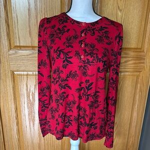 Liz Claiborne Floral Red and Black Women's Top, Size Small
